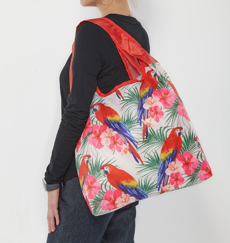 O-WITZ Reusable Grocery Bags | Vibrant Tote Bag For Groceries  Gym  Office  Beach  Toys & More | Washable Design With Large Handles For Maximum Convenience | Folds Into A Small Pouch  3-pack  Parrots - Image 2