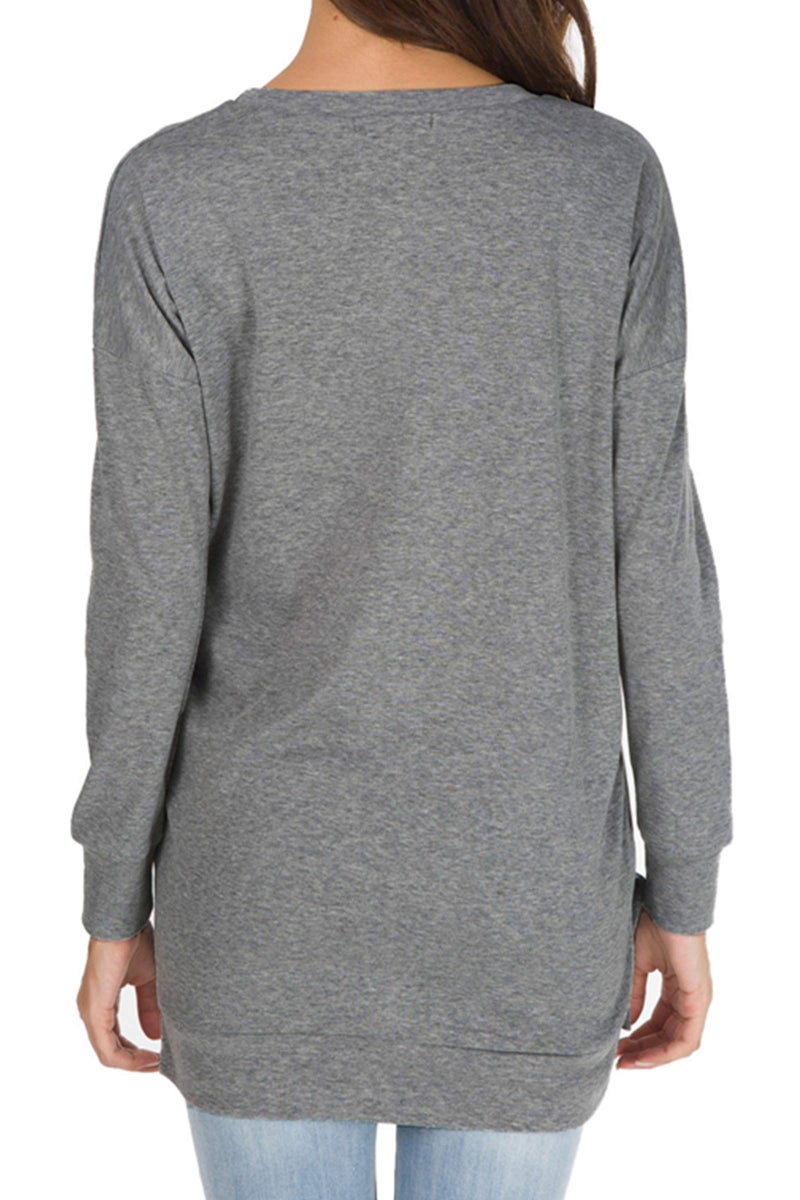 levaca Womens O Neck Plain Side Split Loose Casual Baggy Pullover Dark Gray M - Image 4