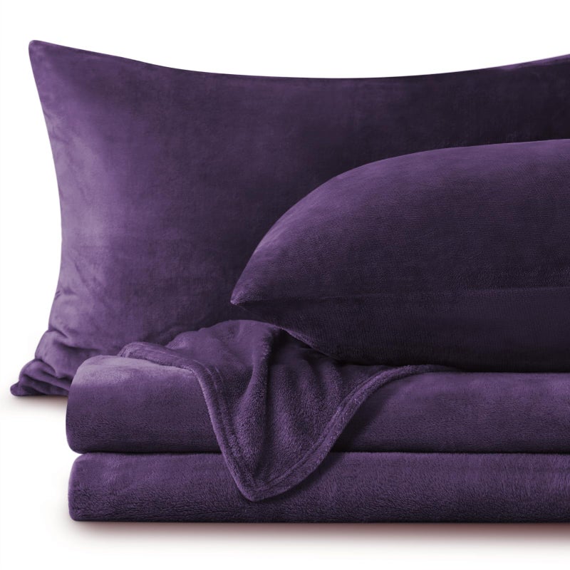 BEDELITE Flannel Sheets Queen Size Purple - Super Soft Fleece Sheets Set Fluffy Extra Plush  4 Piece(Include Fitted Sheet  Flat Sheet  2 Pillowcases) - Image 1