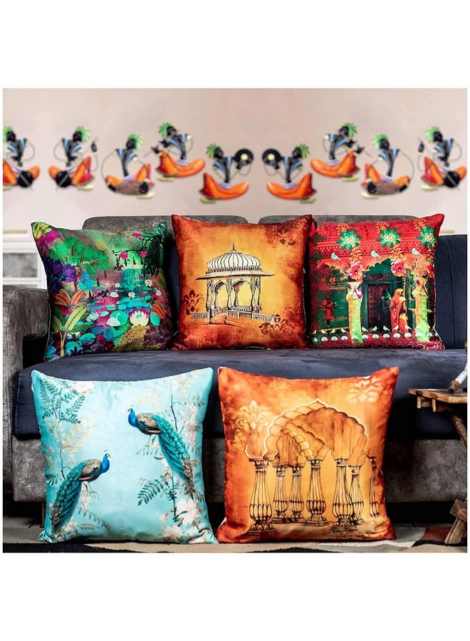 Vendola Vendola Decorative Satin 250TC Sofa Cushion Pillow Covers, Multicolor, Set of 5 Ethnic Cushion Covers(Vivid,16x16 Inches)