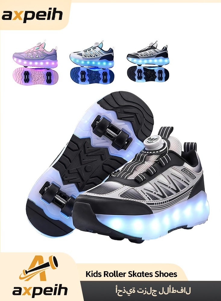 أكسبيه أحذية تزلج للأطفال بأربع عجلات مزودة بأضواء LED قابلة للشحن، أحذية متعددة الاستخدام للبنين والبنات، هدية مثالية للأعياد وأعياد الميلاد - Image 1