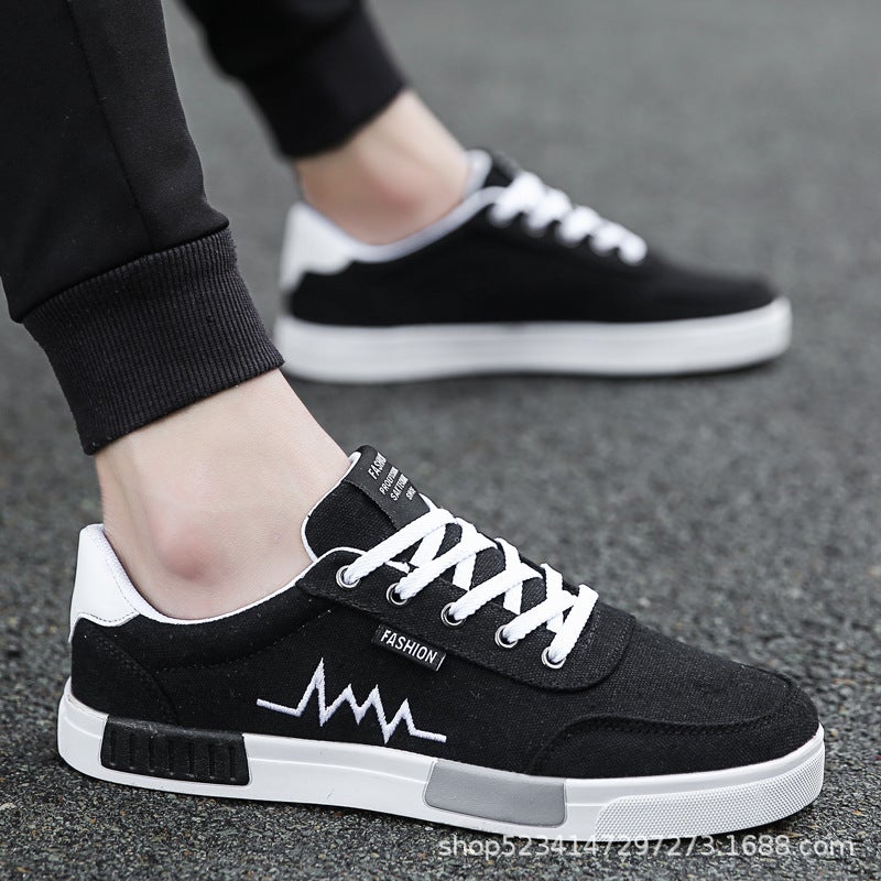 Live  Autumn New Korean Fashion Mens Shoes Casual Canvas Shoes Mens Cloth Shoes Student Board Shoes Trendy Shoes6636 black and white 6636 black and white 