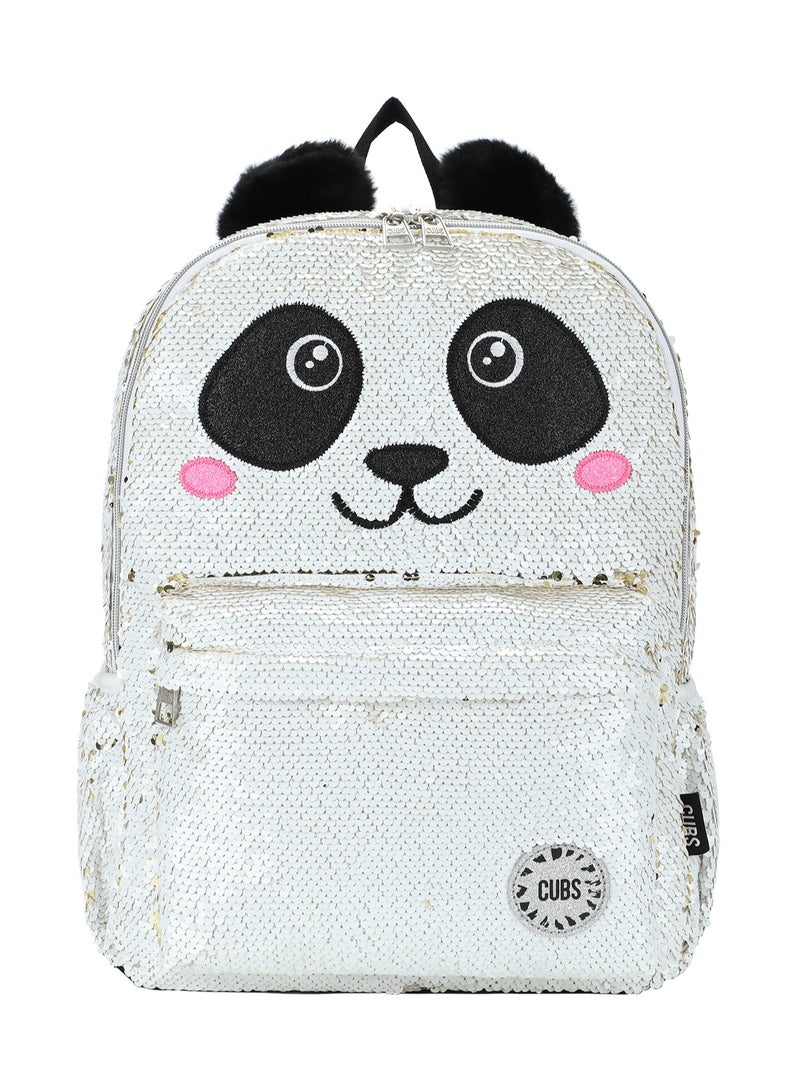 CUBS Sequin Panda Print Waterproof Kids Backpack – 28L Glittery School Bag for Girls (Ages 5–12) | Fits 15" Laptop | Zip Closure | Lightweight, Durable & Stylish - Image 1