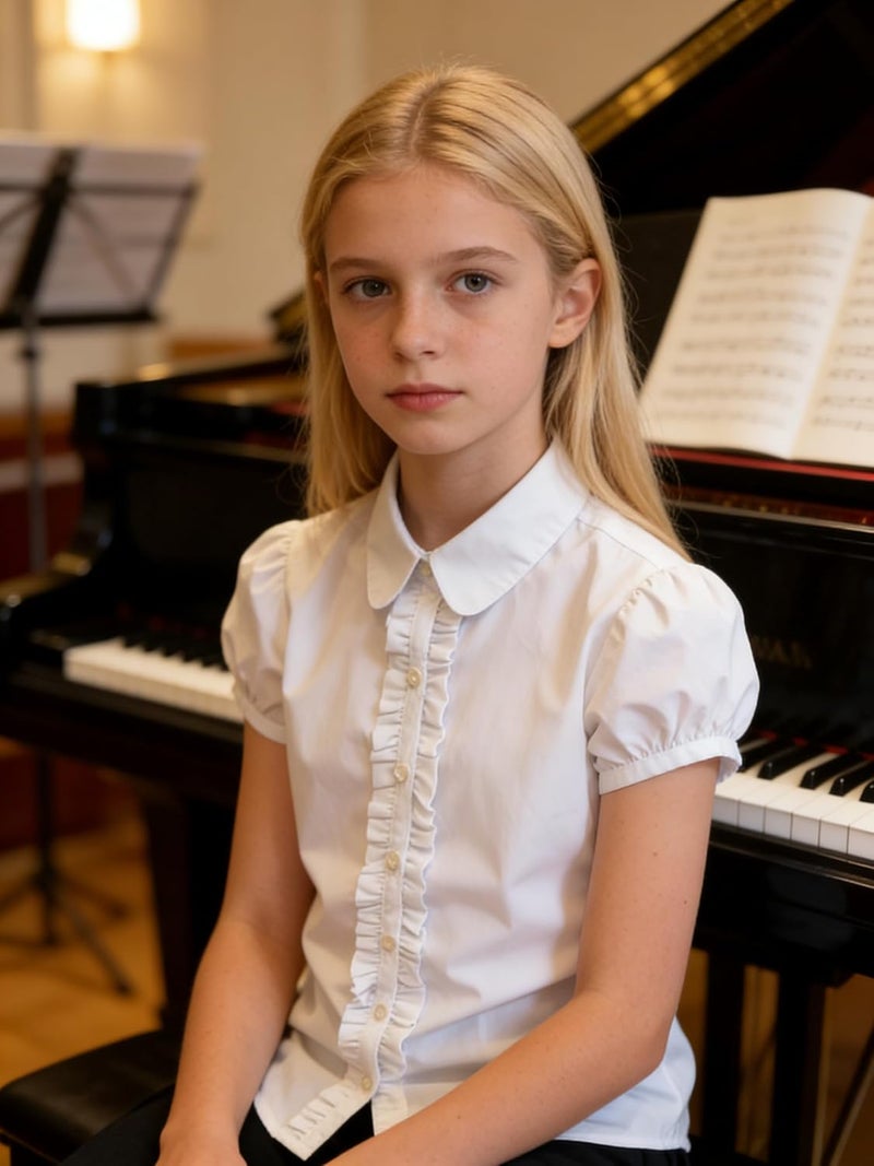 Bienzoe Girls Shirt Short Sleeve: White Button Up Kids School Uniform Cotton Oxford Collar Ruffle Dress Blouse - Image 4