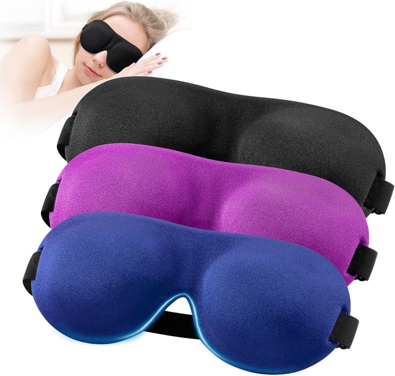 YIVIEW Sleep Mask for Back and Side Sleeper Pack of 3, 100% Light Blocking 3D Eye Masks for Sleeping, Lightweight & Breathable Eye Cover for Women Men, Zero Eye Pressure Night Blindfold