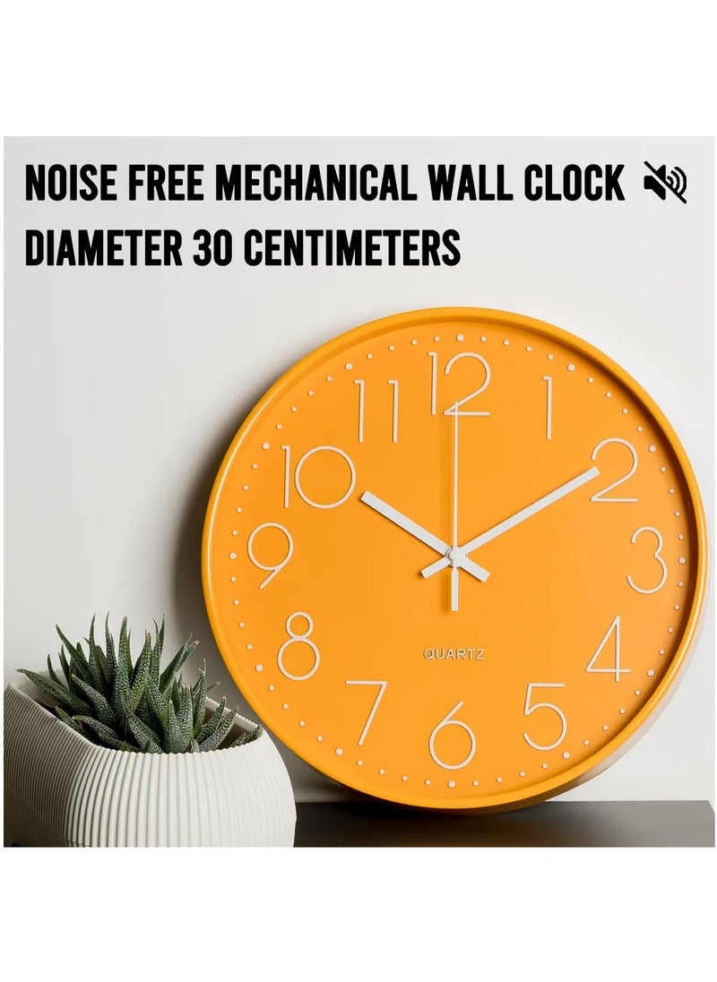 MileMelo - Minimalist Wall Clock Modern Design Living Room Bedroom Quartz Mute Light Luxury Clocks Hanging Watch Home Decor (Color: Orange, Size: 12inch 30cm) - Image 1