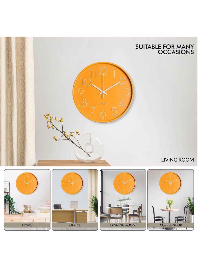 MileMelo - Minimalist Wall Clock Modern Design Living Room Bedroom Quartz Mute Light Luxury Clocks Hanging Watch Home Decor (Color: Orange, Size: 12inch 30cm) - Image 1