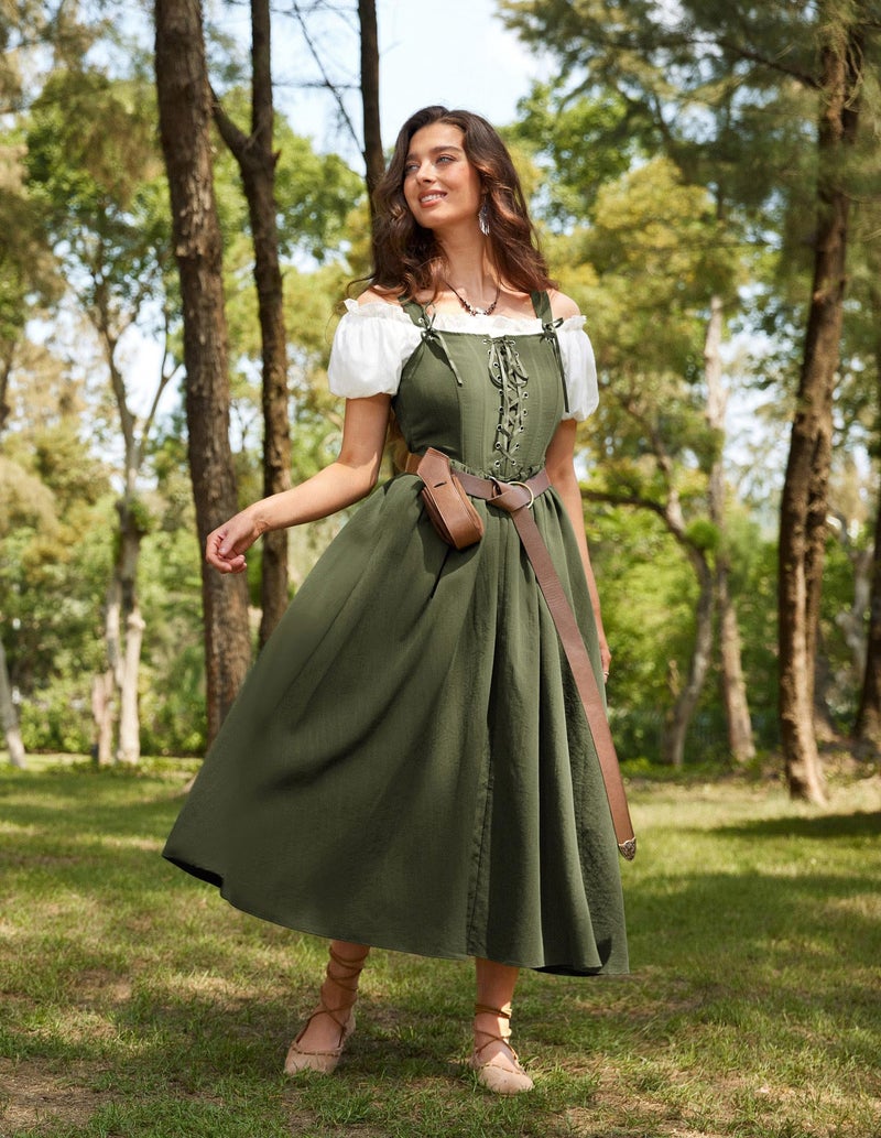 Scarlet Darkness Renaissance Dress Women Corset Fsihbone Medieval Costume Lace Up Cottagecore Dress Green XL - Image 2