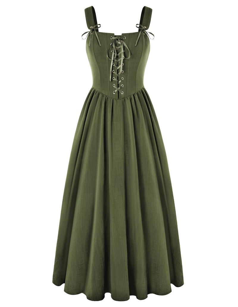 Scarlet Darkness Renaissance Dress Women Corset Fsihbone Medieval Costume Lace Up Cottagecore Dress Green XL - Image 1