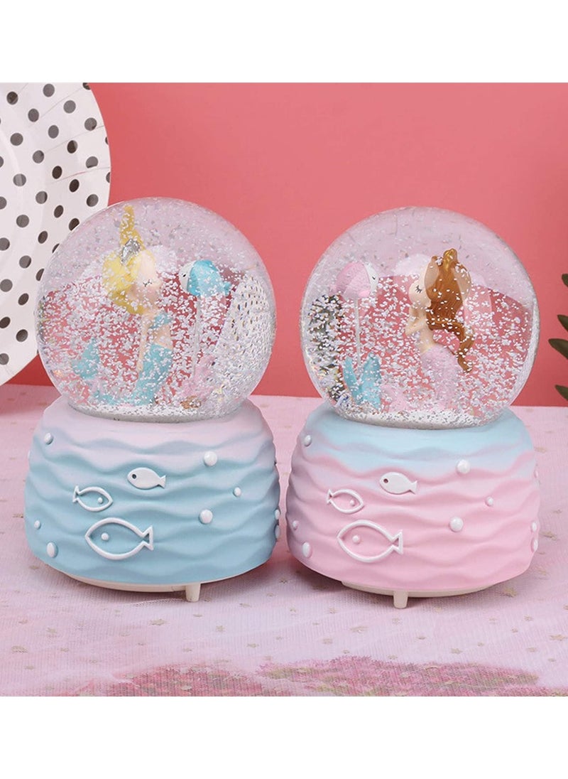 Snow Globes, Mermaid Snowglobes with Musical, LED Lights, Glitter Display Decoration, Home Decor for Kids Room Essentials, Birthday Gift, Precious Keepsake, Cute Novelty Gifts and Collectibles (Pink)