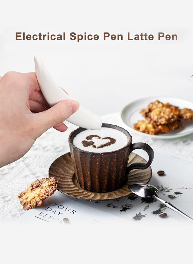 Sweet Life Latte Art Pen, White Spice Pen Electric Coffee Pen for Latte & Food DIY, Works with Cinnamon, Salt, White sugar, Fine Coffee Grinds, Powered by Battery - Image 3