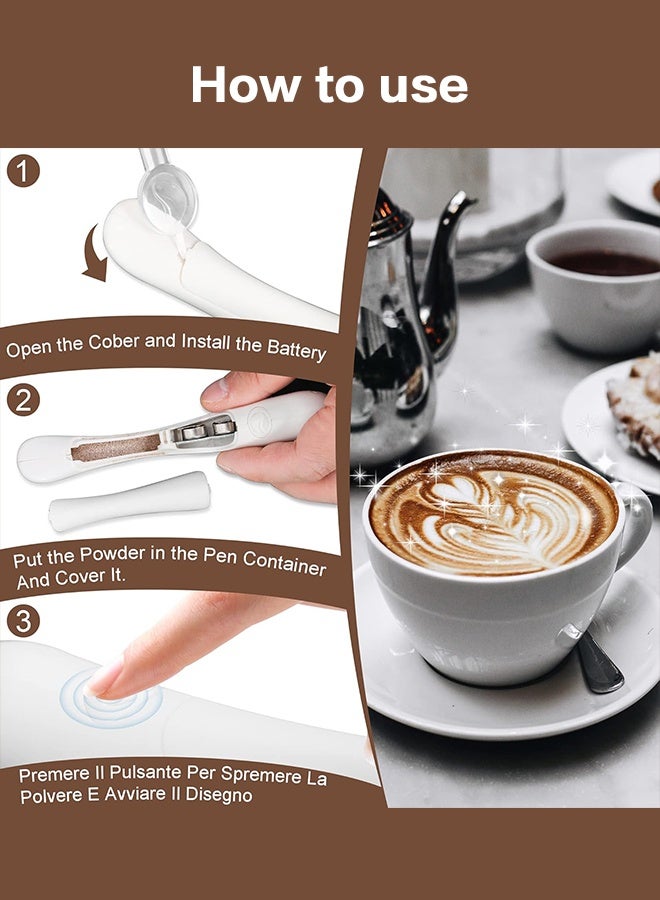 Sweet Life Latte Art Pen, White Spice Pen Electric Coffee Pen for Latte & Food DIY, Works with Cinnamon, Salt, White sugar, Fine Coffee Grinds, Powered by Battery - Image 4