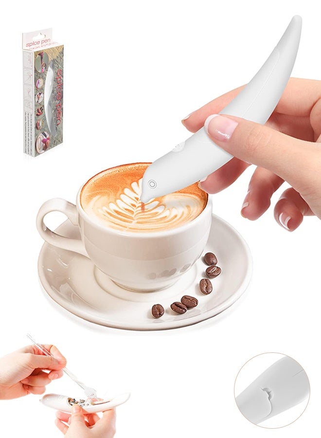 Sweet Life Latte Art Pen, White Spice Pen Electric Coffee Pen for Latte & Food DIY, Works with Cinnamon, Salt, White sugar, Fine Coffee Grinds, Powered by Battery - Image 1