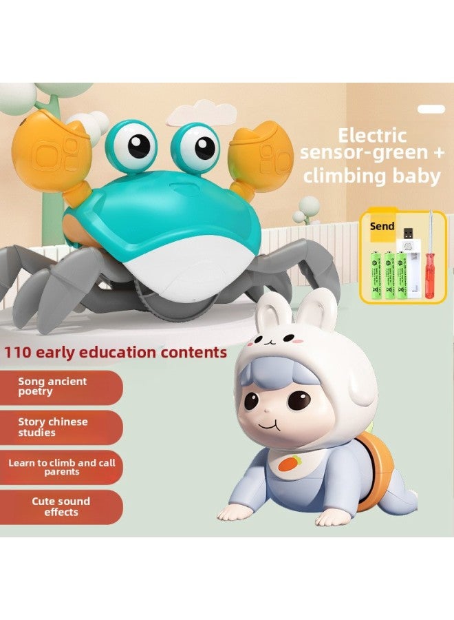 general Children's Toy Baby 1-2 Years Old To 3 Early Education 2-3 Weeks And A Half Infant Gifts 4 Boys 5 Girls 6-Color:Electric Induction 【green】 Rechargeable Model + Rabbit Climbing Baby - Image 1