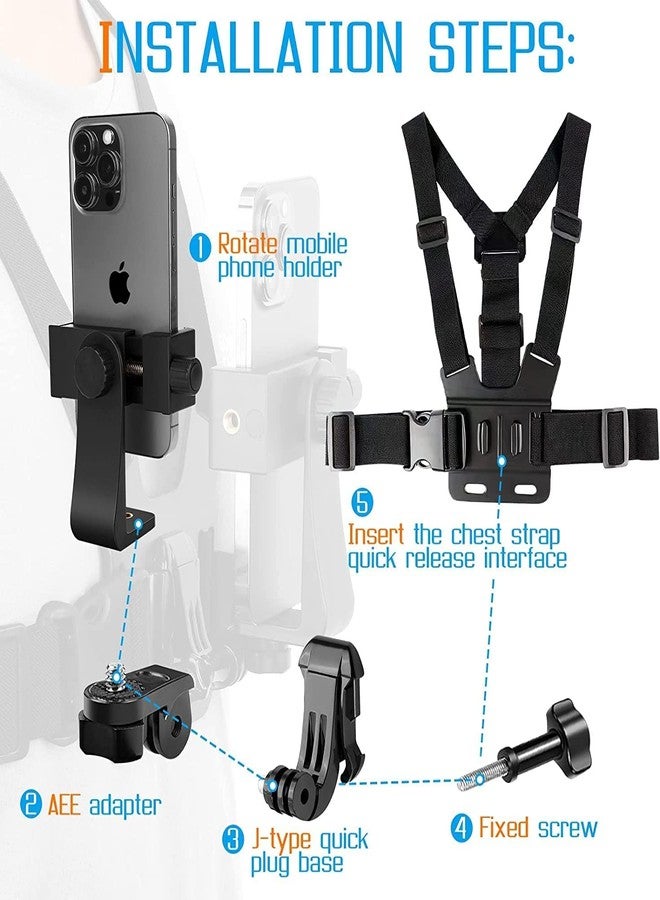 SKYCELL Mobile Phone Chest Mount Strap Holder, Anti-Slide Strap GoPro Chest Mount for Phone 360 Degree Rotary for Video Recording Camera Harness - Image 4