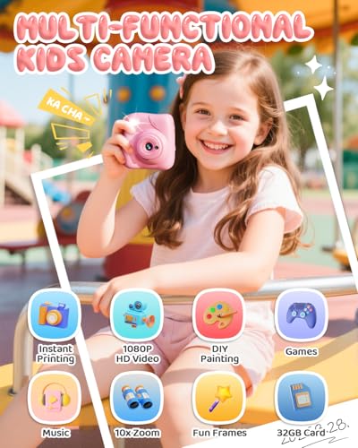 CAMCLID Kids Camera Instant Print 1080P HD Kids Instant Camera with 32G Card 3 Rolls Print Paper Portable Toddler Toy Christmas Birthday Gifts for Boys Girls Age 312 Pink - Image 3