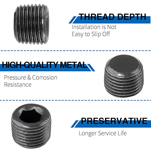 LifCratms 1/8" Male NPT Plugs, Carbon Steel Pipe Fitting, Countersunk Pipe Plug Kit Socket Internal Hex Head (Pack of 10) - Image 2