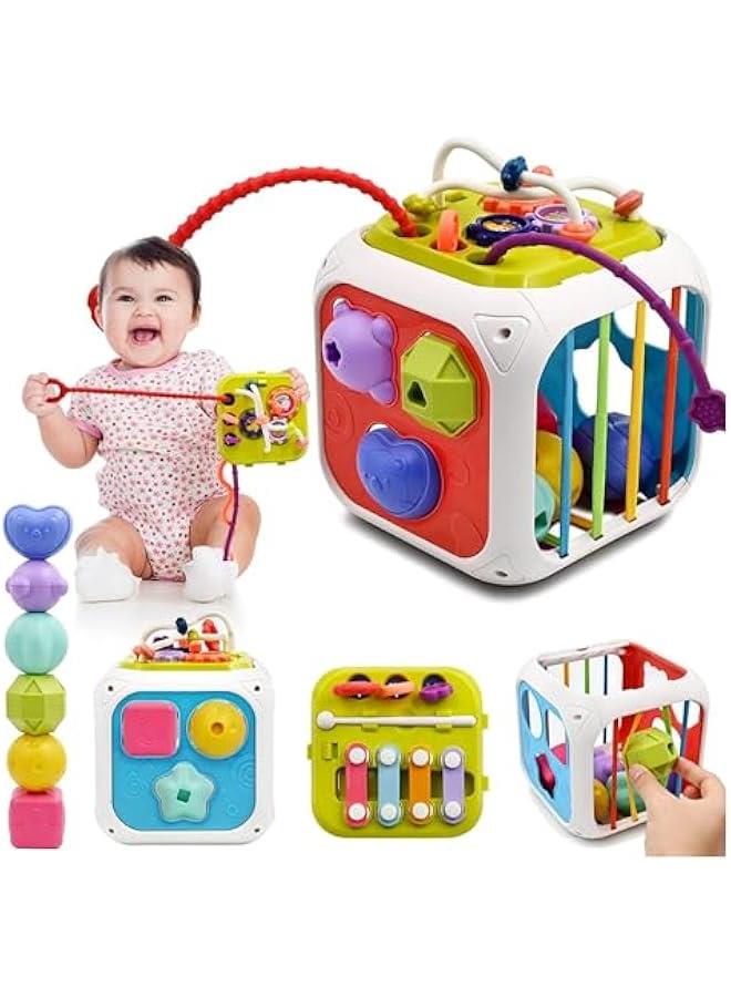 HOOKOR Baby 7 in 1 Multifunction Educational Toys, Sensory Montessori Toys for 1 2 Year Old Boy Girl Gifts, with Shape Sorter, Stacking Blocks for Toddlers Birthday Gifts  - Image 1