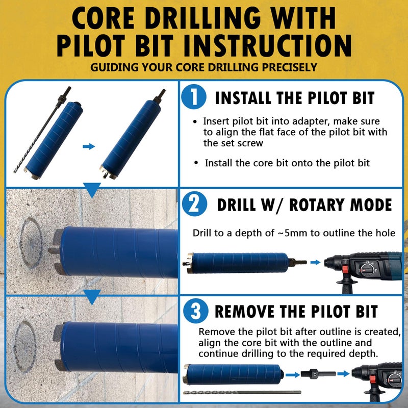 EDiamondTools 2 Dry Diamond Core Drill Bits for Brick and Block with 1/2 Shank Pilot Bit Adapter, 9.5 Drilling Depth, 5/8-11 Arbor - Image 4