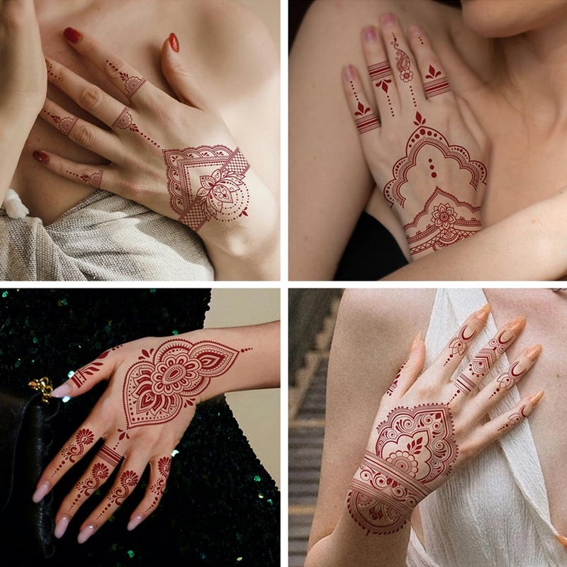 CHARLENT 12 Sheets Henna Tattoos for Women - Waterproof Brown Henna Tattoo Stickers for Women Wedding Party Peacock Lotus Stickers Body Art - Image 5