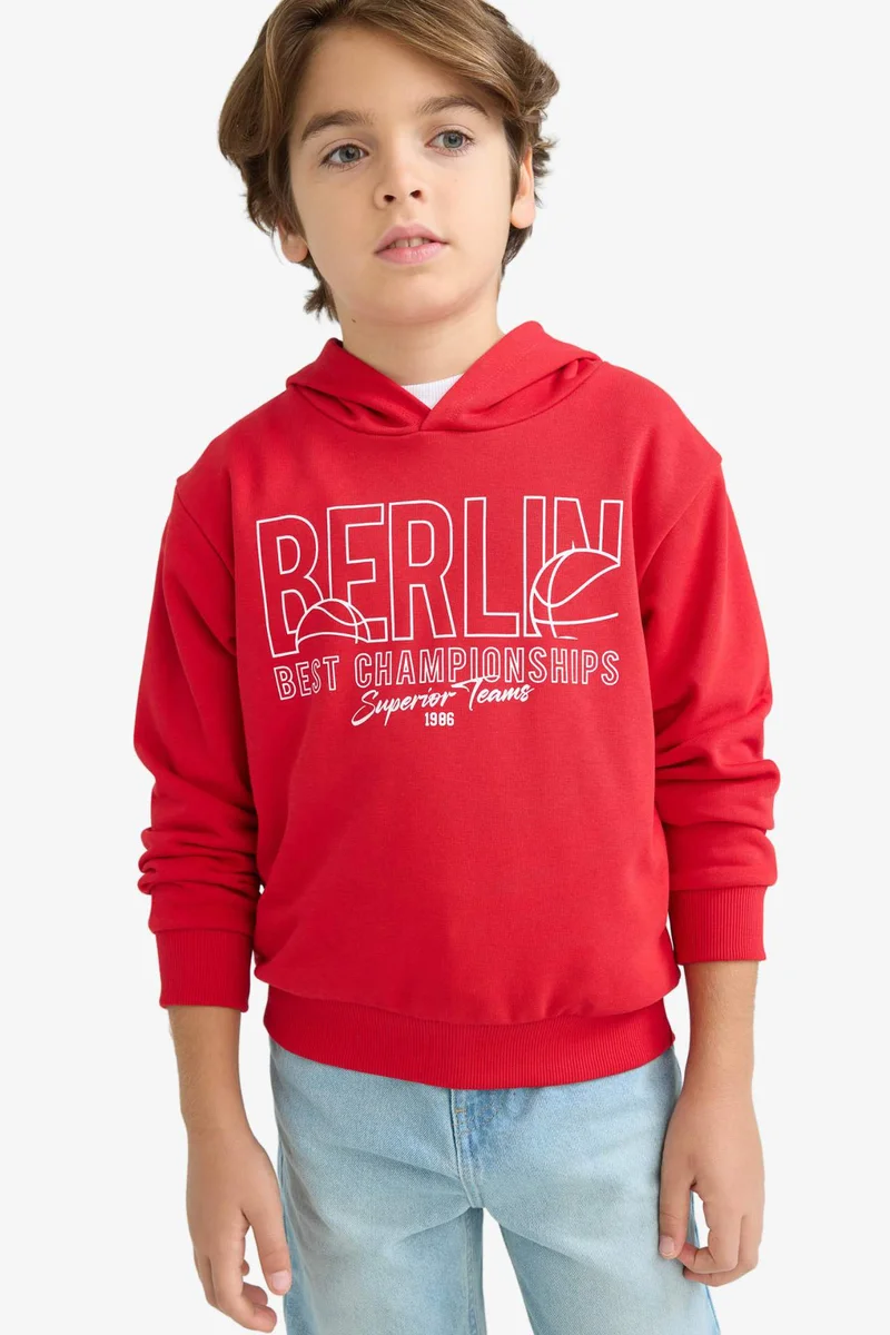 Defacto Boy Hooded Printed Sweatshirt