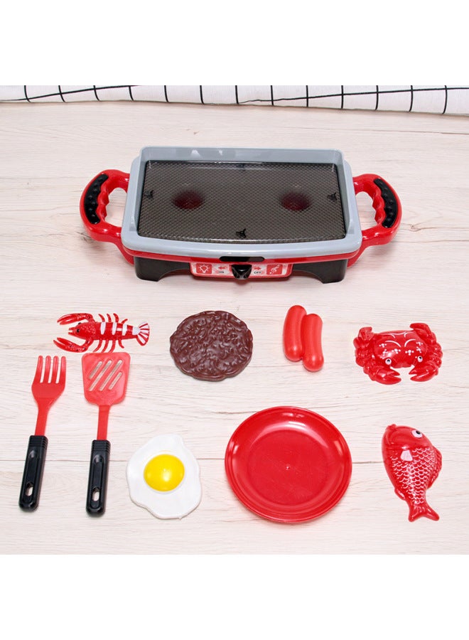 Children's Toys Barbecue Toys Educational Simulation Set Simulation Kebab Rack Kitchen Barbecue Play House Wine Coke-Specifications:Red Barbecue Grill Standard (english Color Box) - Image 1