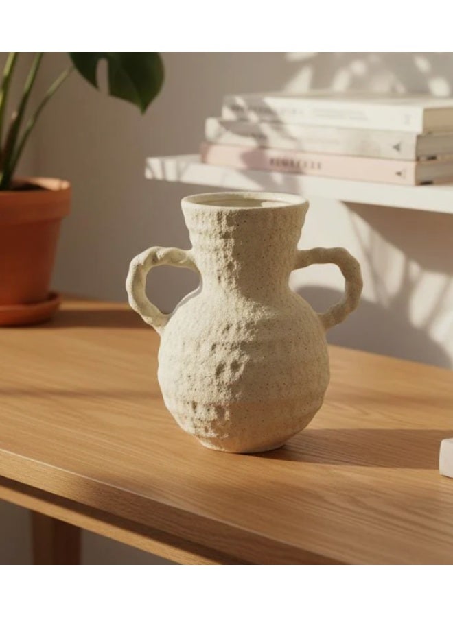 AKDC Elegant Cream Ceramic Vase – 22 cm Smooth Decorative Table Vase - Image 1