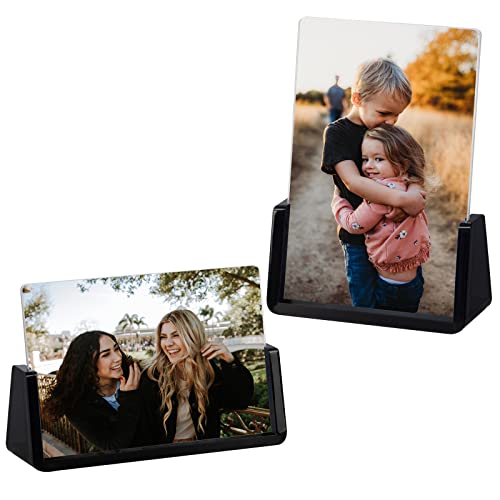 Boxalls 2 Pack Acrylic Picture Frames 4x6 with Translucent Black Base Stand Frameless Photo Frame for Tabletop or Desktop Display Horizontal Vertical