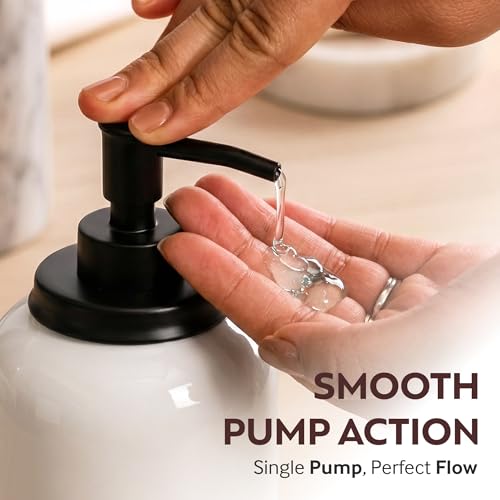 Decor & More Modern Ceramic Soap Dispenser | 500ml Liquid Handwash Dispenser White with Removable Pump | Handwash Bottle for Kitchen & Bathroom - Image 3