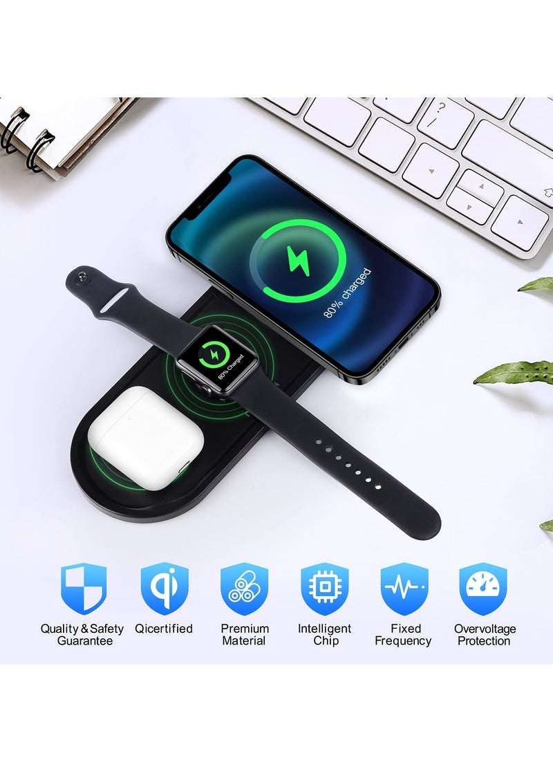 Excefore - Wireless Charger, 3 in 1 Wireless Charging Station Compatible with iPhone 14/13/12 Pro/11/11 Pro Max/XS Max/XR/X , Fast Charging Pad Dock for iWatch 6/5/4/3/2/se, for Pods 1/2 /Pro 2 - Image 1