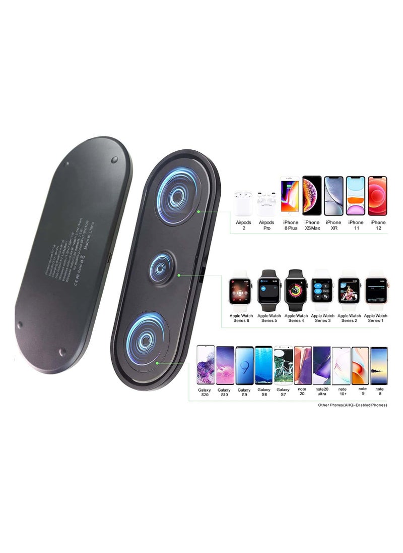 Excefore - Wireless Charger, 3 in 1 Wireless Charging Station Compatible with iPhone 14/13/12 Pro/11/11 Pro Max/XS Max/XR/X , Fast Charging Pad Dock for iWatch 6/5/4/3/2/se, for Pods 1/2 /Pro 2 - Image 1
