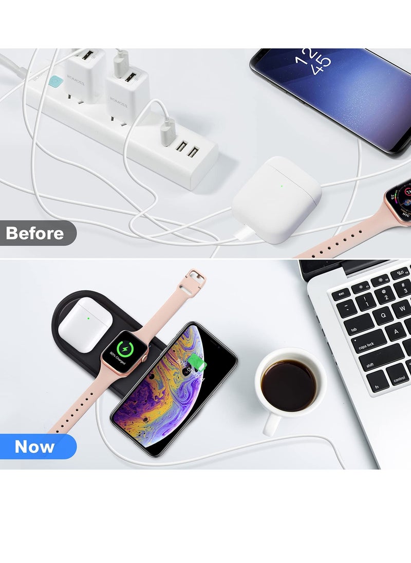 Excefore - Wireless Charger, 3 in 1 Wireless Charging Station Compatible with iPhone 14/13/12 Pro/11/11 Pro Max/XS Max/XR/X , Fast Charging Pad Dock for iWatch 6/5/4/3/2/se, for Pods 1/2 /Pro 2 - Image 1