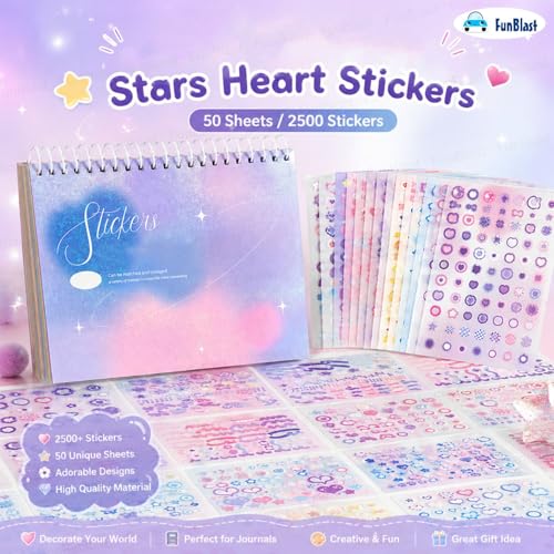 FunBlast Kawaii Sticker Book - 50 Sheets/2500 Stickers, Scrapbook Stickers Cute Butterfly Stars Heart Korean Bows Ribbons Self Adhesive Sticker Book (Purple) - Image 5