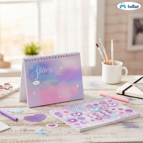 FunBlast Kawaii Sticker Book - 50 Sheets/2500 Stickers, Scrapbook Stickers Cute Butterfly Stars Heart Korean Bows Ribbons Self Adhesive Sticker Book (Purple) - Image 4