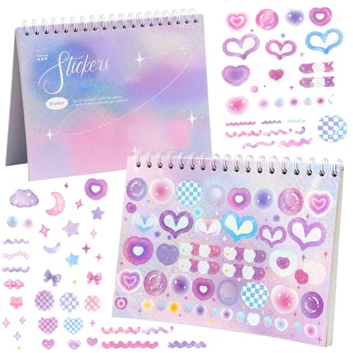 FunBlast Kawaii Sticker Book - 50 Sheets/2500 Stickers, Scrapbook Stickers Cute Butterfly Stars Heart Korean Bows Ribbons Self Adhesive Sticker Book (Purple) - Image 1
