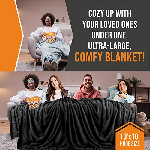 EasyFluffy Big Oversized Blanket 120x120 Inches, Extra Soft, Lightweight, Worlds Biggest Blanket (Black) - Image 5