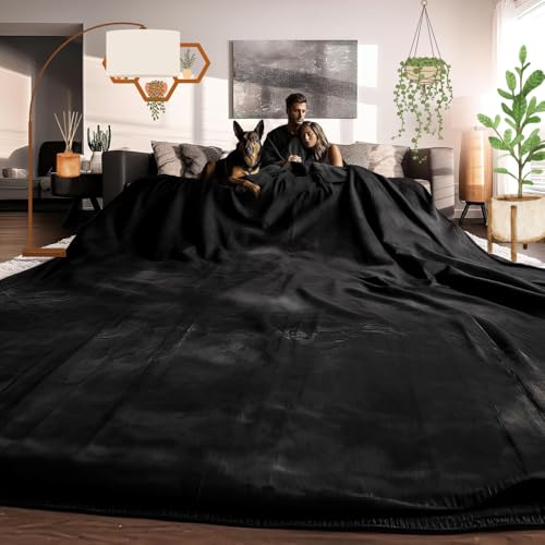 EasyFluffy Big Oversized Blanket 120x120 Inches, Extra Soft, Lightweight, Worlds Biggest Blanket (Black) - Image 1