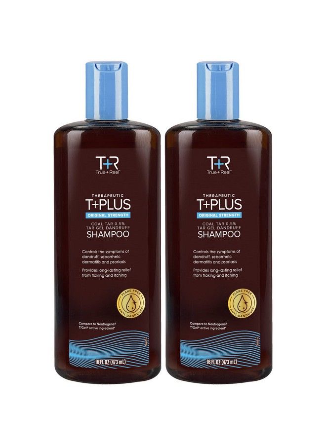 True+Real شامبو ثيرابيوتيك بلس تار جل المضاد للقشرة بقوة أصلية 05% قطران الفحم 16 أونصة عبوة من قطعتين - Image 2