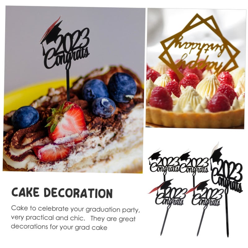 Graduation Cake Decorations Acrylic Picks Cupcake Toppers Set Of 5 Party Decor - Image 5