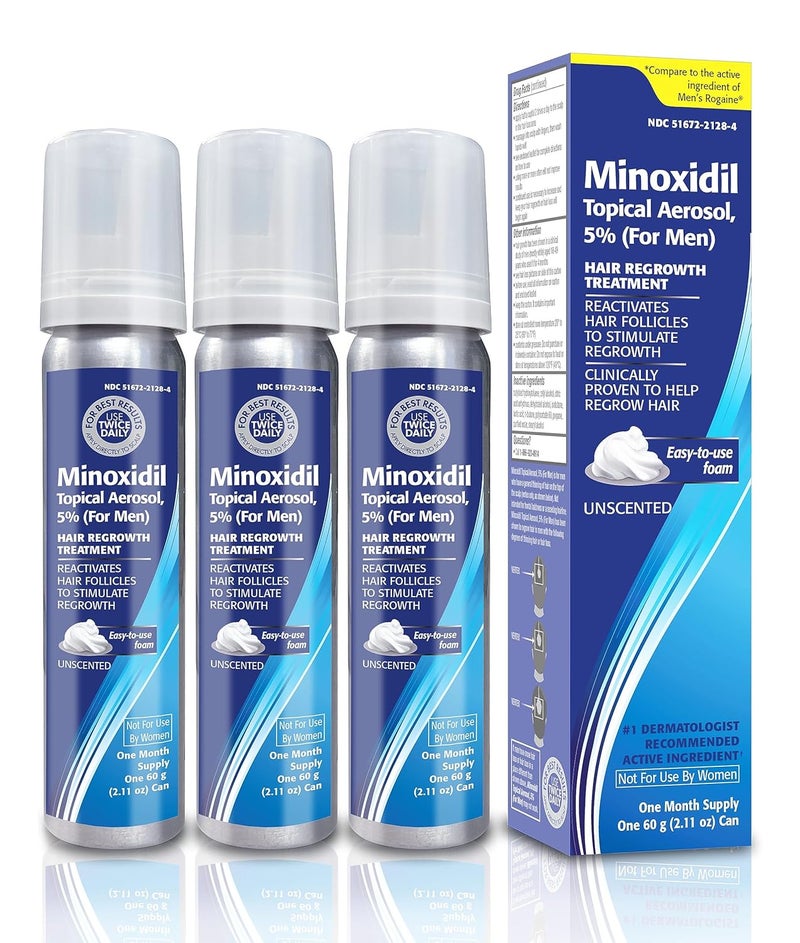 Taro Minoxidil Topical Aerosol Foam, 5%, Hair Regrowth 3 Months Treatment for Men, 2.11 oz (3 Pack) - Image 1