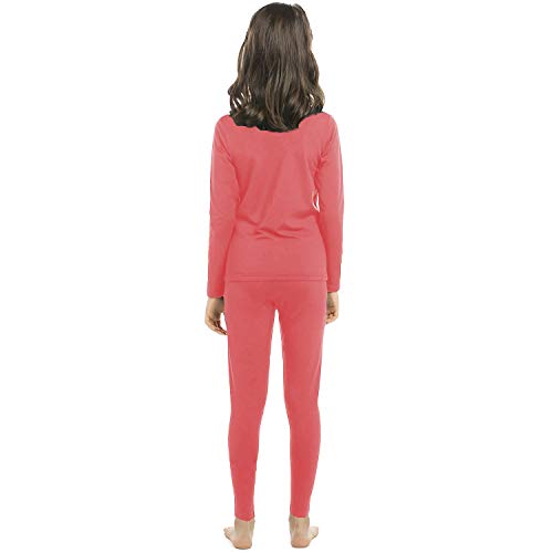 ViCherub Girl’s Thermal Underwear Set Kids Long Johns Fleece Lined Base Layer Top & Bottom Thermals for Girl Coral Large - Image 4