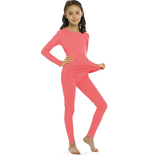 ViCherub Girl’s Thermal Underwear Set Kids Long Johns Fleece Lined Base Layer Top & Bottom Thermals for Girl Coral Large - Image 2