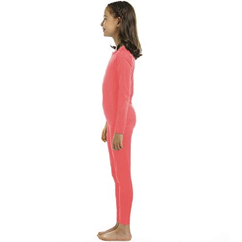ViCherub Girl’s Thermal Underwear Set Kids Long Johns Fleece Lined Base Layer Top & Bottom Thermals for Girl Coral Large - Image 3