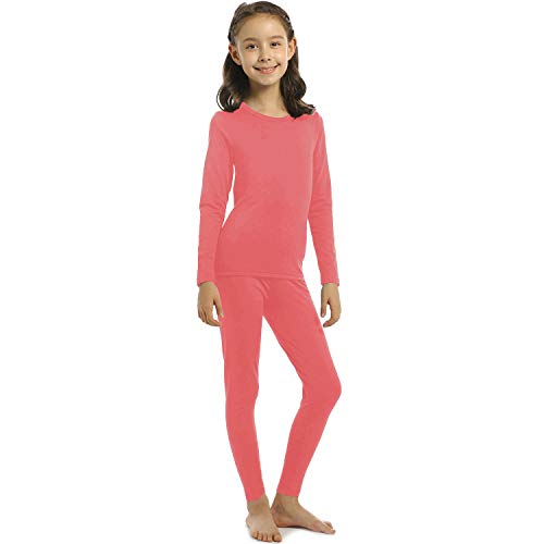 ViCherub Girl’s Thermal Underwear Set Kids Long Johns Fleece Lined Base Layer Top & Bottom Thermals for Girl Coral Large - Image 1