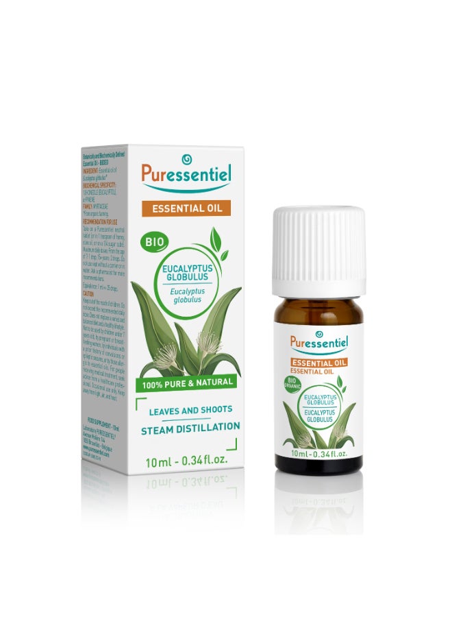 Puressentiel Organic Eucalyptus Globulus Essential Oil 10ml | 100% Pure & Natural for Respiratory Relief | Recommended During Colds, Flu & Sinusitis, 0.34 fl oz - Image 1