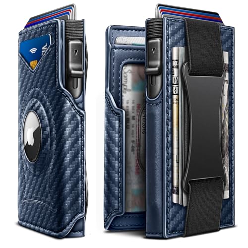 KEMISANT Airtag Wallet Men,Mens Slim Front Pocket Wallet Money Clip Standard or Apple Airtag Use 3.8"×2.8"×0.9" - Image 1