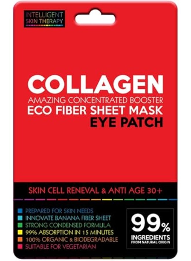 Under Eye Patches Booster Intelligent Skin Therapy - Made in EU - 100% Biodegradable Banana Fiber Sheet - Cruelty Free & 100% Vegan - Natural Formula - COLLAGEN - Image 1