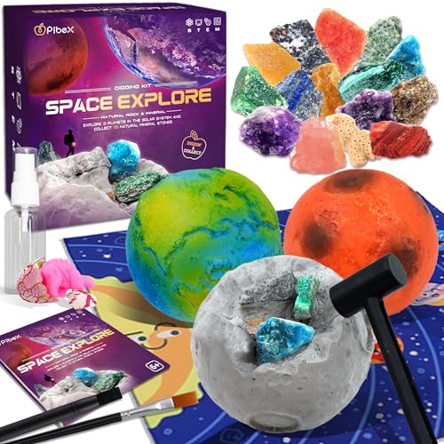 PIBEX Gemstone Dig Kit Dig up 15 Rocks Minerals from Earth Moon Mars Solar System Planets Geology Science Set Space Rock Mining Toys for Kids STEM Gift for Boys Girls Age 6812 - Image 1