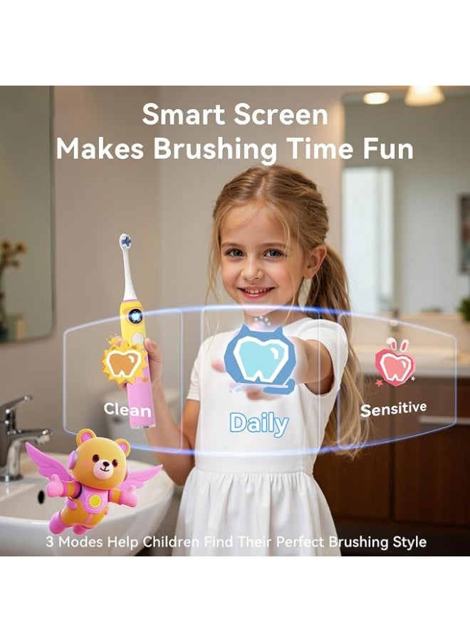 SEAGO Kids Electric Toothbrushes Rechargeable, Sonic Toothbrush with Pressure sensor, Smart Timer and silicone coat, 8 Toothbrush Heads for Ages 3+ Boys Girls (pink) - Image 5