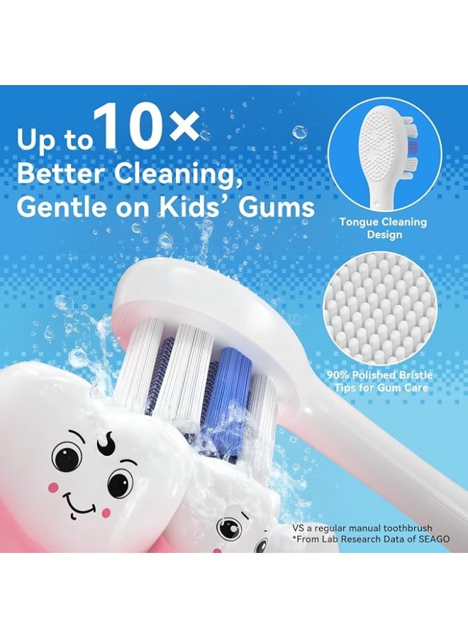 SEAGO Kids Electric Toothbrushes Rechargeable, Sonic Toothbrush with Pressure sensor, Smart Timer and silicone coat, 8 Toothbrush Heads for Ages 3+ Boys Girls (pink) - Image 2
